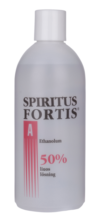 Kuvassa Spiritus Fortis 50% lääkinnällisiin tarkoituksiin